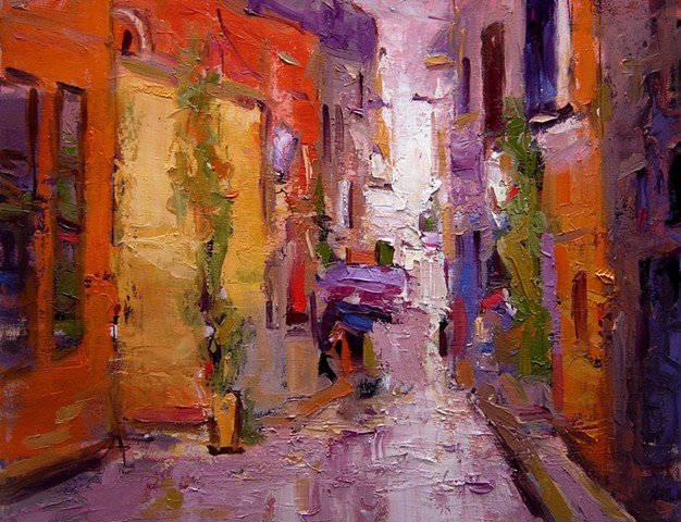 Rovinj, Croatia, backstreet, orange, violet,  R W Bob Goetting