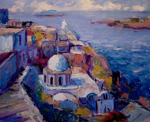 Afternoon in Santorini, painting of Santorini, Painting of Santorini Greece 