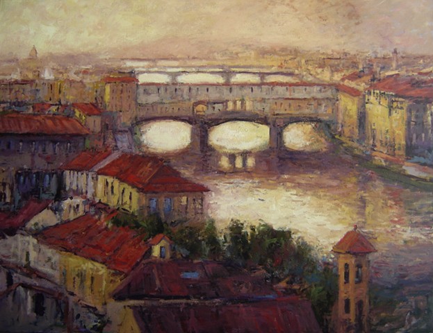 Ponte Vecchio, Paintings of Ponte Vecchio, Firenze, Florence, Ponte Vecchio, paintings of Italy, Paintings of Florence, R. W. Bob Goetting