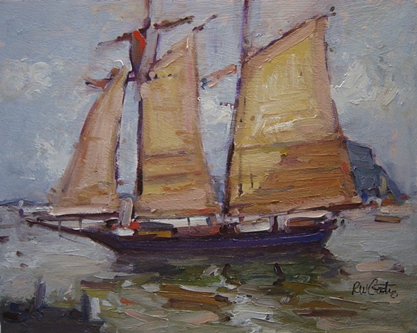 Sailing ship entering Morro Bay California, Paintings of Morro Bay, Morro Bay California, artwork of Morro Bay