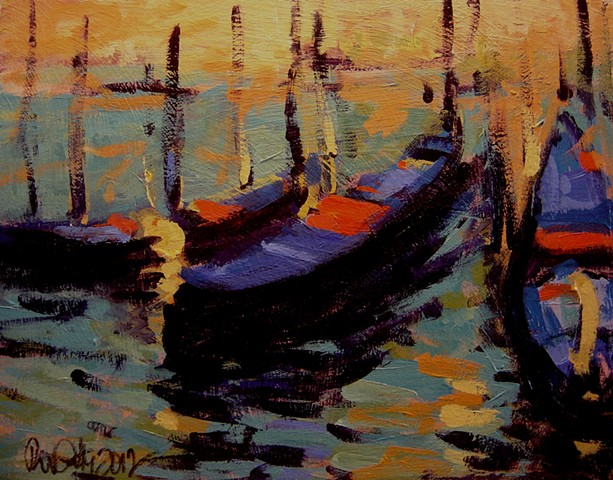 Venetian gondolas in late afternoon light