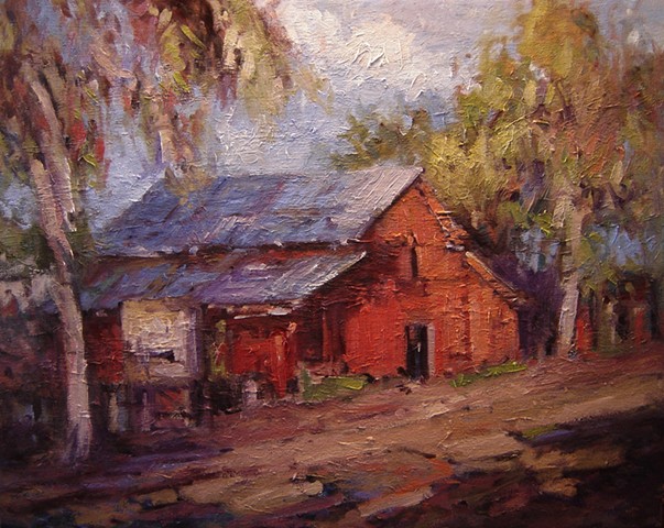 Paintings of barns, red barn, red barns, paintings by R. W. Bob Goetting, oil paintings of barns, oil paintings of old barns