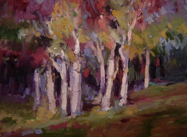Trees with fall foliage original oil painting R W Bob Goetting