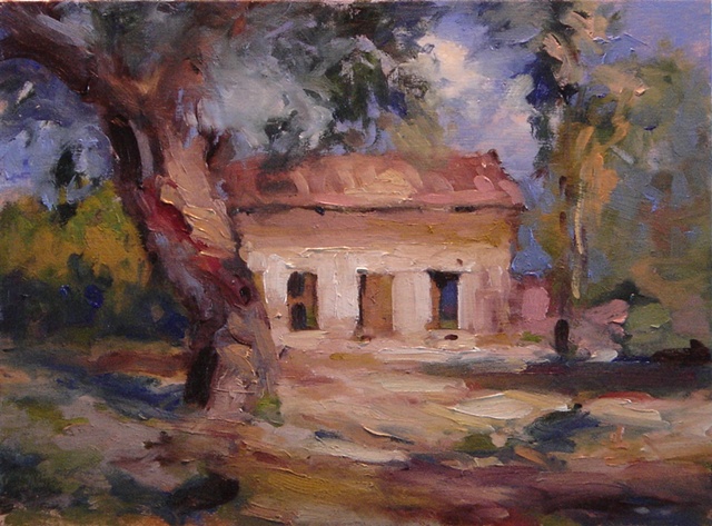 Original oil painting for sale old house in sunlight, oil paintings of old barns