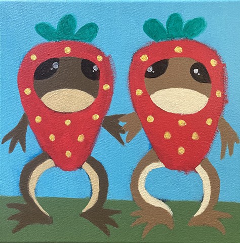Frogs Dressed As Strawberries 