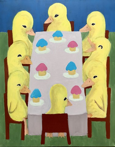 ducklings at a cupcake banquet