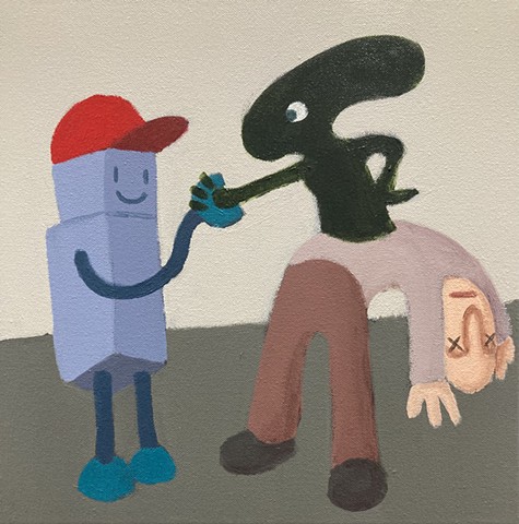 A Robot Child Shakes Hands With A Bastardized Alien (Study)