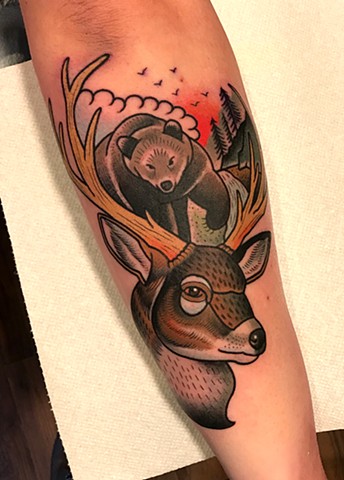 deer tattoo by tattoo artist dave wah at stay humble tattoo company in baltimore maryland the best tattoo shop in baltimore maryland