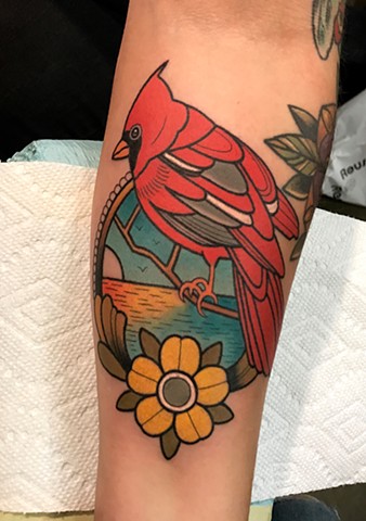 cardinal bird tattoo by tattoo artist dave wah at stay humble tattoo company in baltimore maryland the best tattoo shop in baltimore maryland