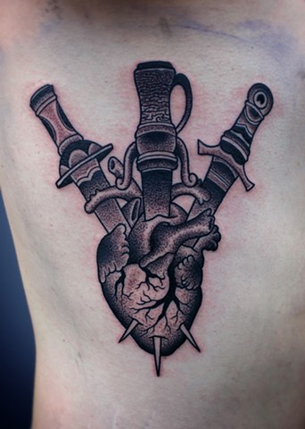 heart and sword tarot card tattoo by dave wah