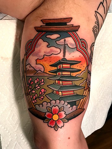japanese pagoda tattoo by dave wah at stay humble tattoo company in baltimore maryland the best tattoo shop and artist in baltimore maryland