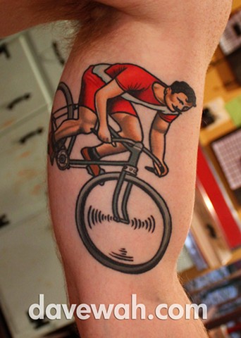 cyclist tattoo by dave wah at stay humble tattoo company in baltimore maryland the best tattoo shop in baltimore maryland
