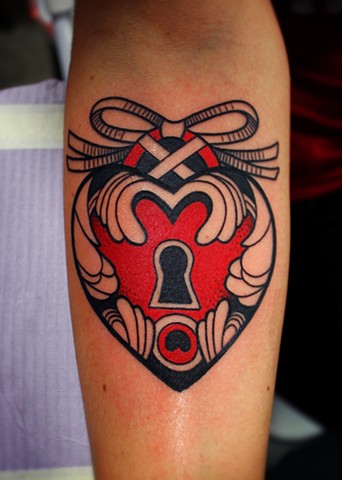 heart locket tattoo by dave wah