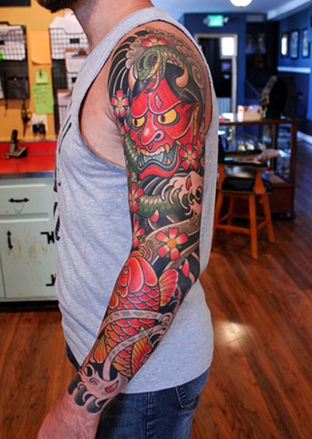 japanese sleeve tattoo by dave wah at stay humble tattoo company in baltimore maryland the best tattoo shop in baltimore maryland
