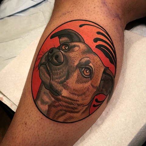 dog portrait tattoo by dave wah at stay humble tattoo company in baltimore maryland the best tattoo shop and artist in baltimore maryland