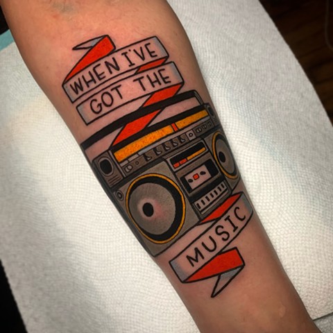 BOOMBOX tattoo by tattoo artist dave wah at stay humble tattoo company in baltimore maryland the best tattoo shop in baltimore maryland
