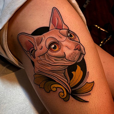 hairless sphinx cat tattoo by dave wah at stay humble tattoo company in baltimore maryland the best tattoo shop and artist in baltimore maryland