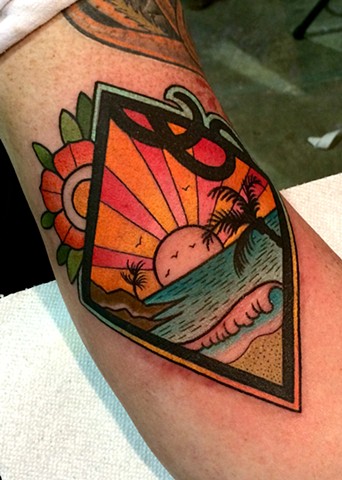 beach scene tattoo by dave wah at stay humble tattoo company in baltimore maryland the best tattoo shop in baltimore maryland