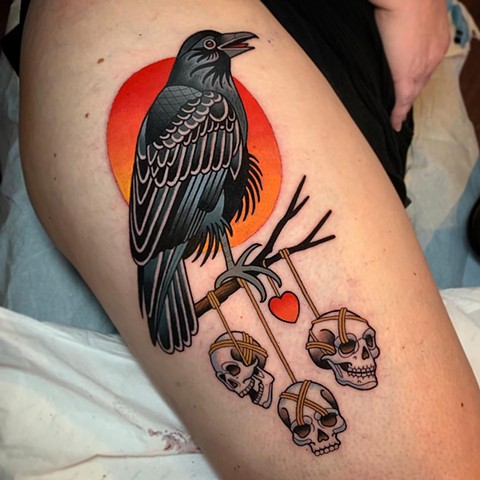 raven and skull tattoo by dave wah at stay humble tattoo company in baltimore maryland the best tattoo shop and artist in baltimore maryland