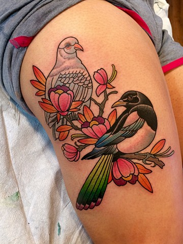 magpie and dove tattoo by dave wah at stay humble tattoo company in baltimore maryland the best tattoo shop in baltimore maryland