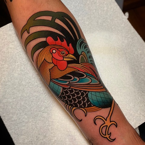 rooster tattoo by tattoo artist dave wah at stay humble tattoo company in baltimore maryland the best tattoo shop in baltimore maryland