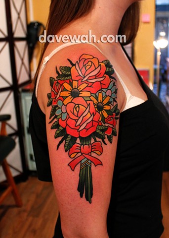 traditional flower tattoo by dave wah at stay humble tattoo company in baltimore maryland