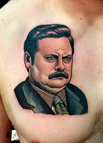 ron swanson tattoo by dave wah at stay humble tattoo company in baltimore maryland the best tattoo shop in baltimore maryland
