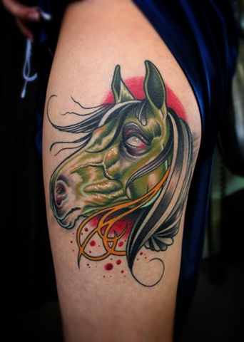 zombie horse tattoo in color by Dave Wah