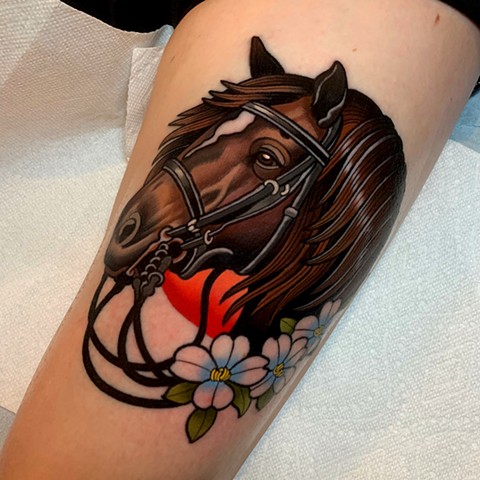 horse tattoo by tattoo artist dave wah at stay humble tattoo company in baltimore maryland the best tattoo shop in baltimore maryland
