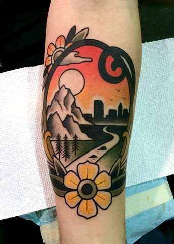 landscape tattoo by dave wah at stay humble tattoo company in baltimore maryland the best tattoo shop in baltimore maryland