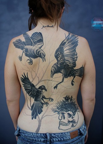 black and grey crow tattoo by dave wah