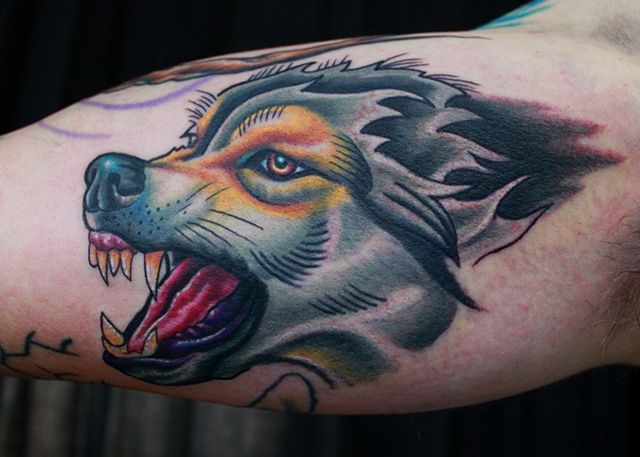 Wolf tattoo by Dave Wah