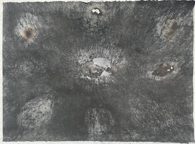 "Witness 6" 
April 2020 
performative drawing with rocks, tea, and charcoal