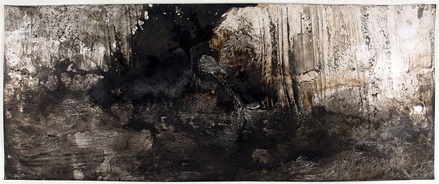 Athena LaTocha, Untitled No. 25, 2015, Sumi and walnut ink, and shellac on paper, 18 x 43 7/8 inches. Currently on view in: The Horse Nation of the Ochéthi Šakówin, South Dakota Art Museum, Brookings, SD, April 25 - August 20, 2017.