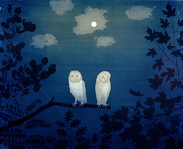 two owls (caught in the glow)