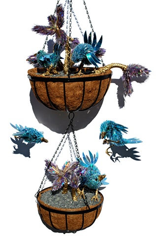 sean e avery cd sculpture mixed media sculpture shiny sculpture the blue wren hanging gardenscd fragment art