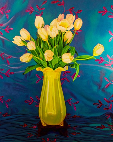 yellow vase with tulips