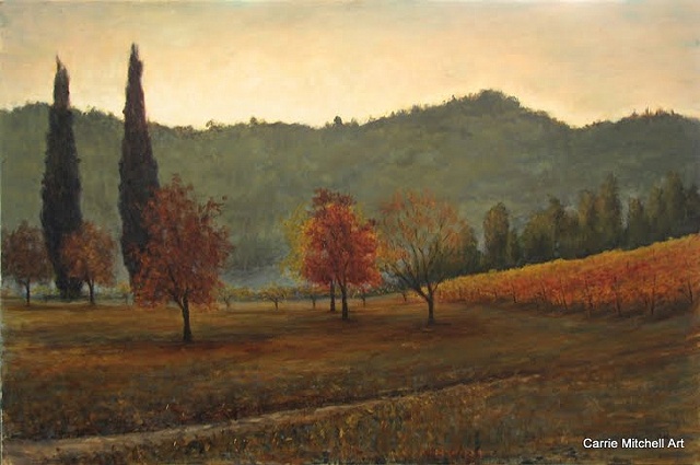Tuscany oil painting by Carrie Mitchell Vineyard