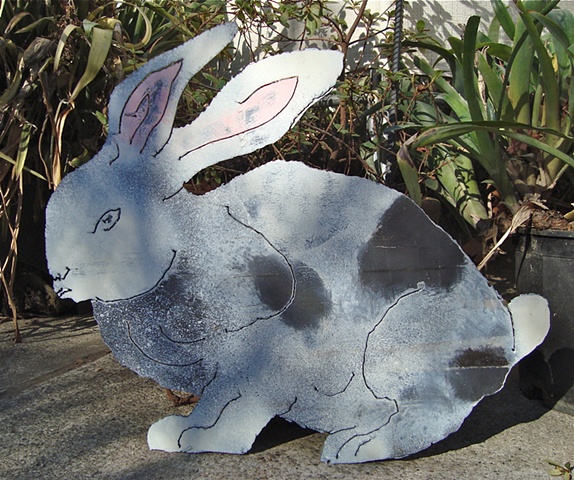 Painted steel garden rabbit