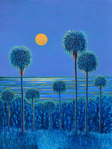 Orange Lake Serenade by Florida Artist Gary Borse Moonrise over Orange Lake