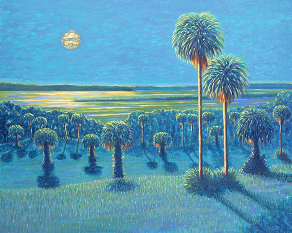Orange Lake Magic by Florida Artist Gary Borse at The Harn Museum of Art Full Moon Rising Orange Lake McIntosh Florida