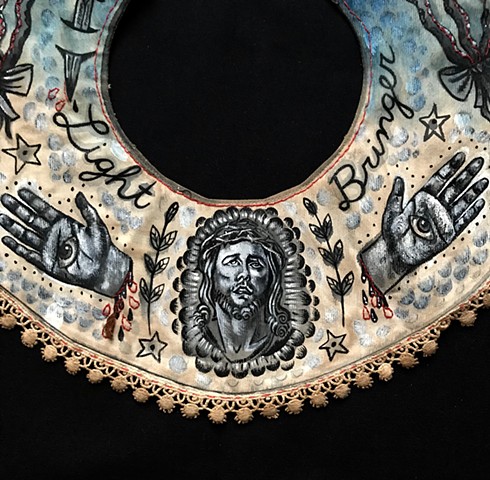 vintage collar with embroidery and tattoo inspired motif