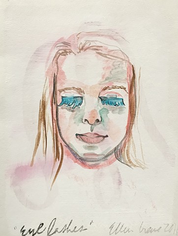 portrait of daughter wearing blue paper eyelashes