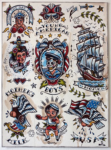 tattoo inspired flash sheet of sailor boy images