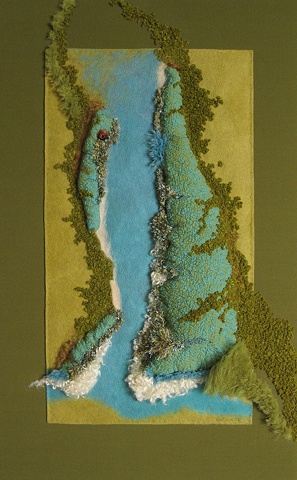 "Appalachian Passage" is a Nuno felted mixed media piece of contemporary fiber art by Linda Thiemann. 
