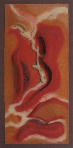 "Evoking Memories of Mars" is a  felted mixed media piece of contemporary fiber art by Linda Thiemann. 