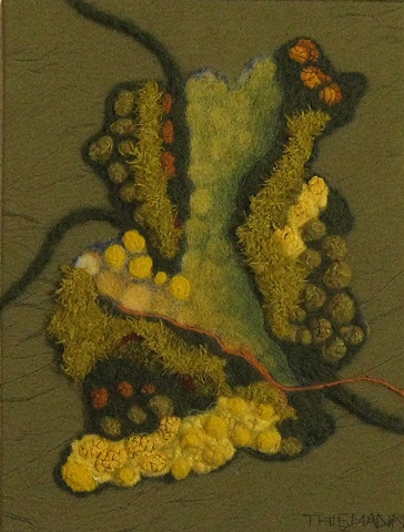 "Going Green" is a felted mixed media piece of contemporary fiber art by Linda Thiemann. 