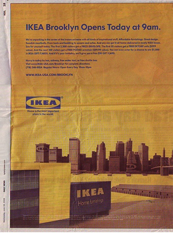 IKEA Newsprint Ad for the Brooklyn grand opening