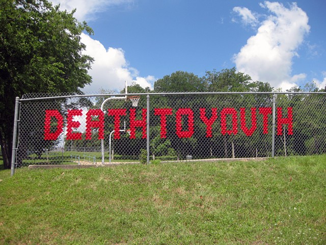 Death to youth Mable Davis Park Austin Texas Installation art 