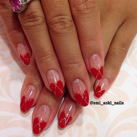 Red Heart French + Gold Glitter Line